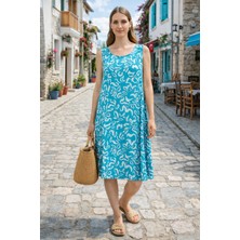 Evora Studio Dokuma Viskon Kolsuz Salaş Elbise – Altı Düz Yazlık Kadın Elbise