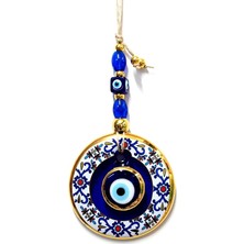 Desenli Nazar Boncuklu Duvar Süsü, Cam El Işçiliği Hediyelik Eşya Altın Yaldızlı Nazar Boncuğu