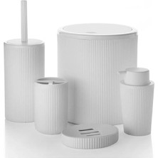 Parça Akrilik Banyo Seti Çöp Kovası Tuvalet Fırçası Diş Fırçalık Sıvı Sabunluk Katı Sabunluk Beyaz