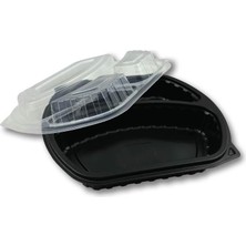 Plastik Kapaklı Yemek Kabı Mikrodalga Kabı 3 Bölmeli 50 Adet