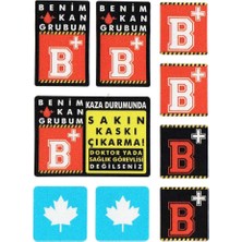 Rh+ (Pozitif) Kaskımı Çıkartma Yazılı 7 Parçalı Reflektif Kan Grubu Sticker Seti