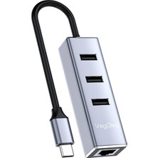 Type-C To 100MBPS Ethernet Çevirici ve 3 Portlu USB Hub Çoklayıcı