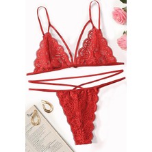 Ang Butik Kadın Kırmızı Dantel Sütyen Külot Takımı