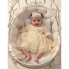 Tül Dantelli Yenidoğan %100 Pamuk Penye Kız Bebek Mevlüt Özel Gün Elbise Bandana Takım