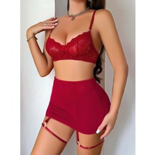 Ang Butik Kadın Bordo Etek Fantezi Jartiyer Sexy Gecelik Takım 2151