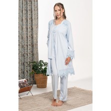 Ang Butik Bone 6109 Dantel Detaylı Sabahlıklı Lohusa Pijama Takımı