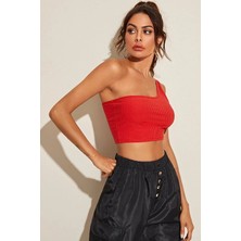 Ang Butik Kadın Kırmızı Tek Omuz Crop Büstiyer
