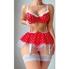 Ang Butik Kırmızı Puantiye Etekli Kadın Fantezi Seksi Kostüm 2076