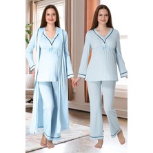 Ang Butik Effortt 4054 Biye Detaylı Sabahlıklı Lohusa Pijama Takımı