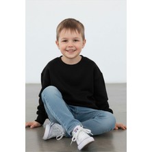 Evavi Çocuk Baskısız Düz Bisiklet Yaka Siyah Sweatshirt