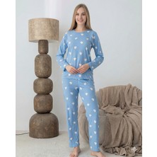 Ang Butik Lindros 0440 Kadın Süet Uzun Kol Pijama Takımı