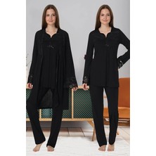 Ang Butik Effortt 4084 Dantelli Sabahlıklı Lohusa Pijama Takımı