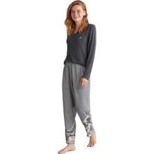 Ang Butik Nautıca W618 Kadın Patlı V Yaka Uzun Kollu Pijama Takımı