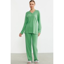 Ang Butik Sementa 76438 Yarım Düğmeli Cep Detaylı Pijama Takım