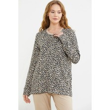 Ang Butik Sementa 76413 Rahat Kalıp Leopar Kombinli Pijama Takım