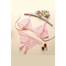 Ang Butik Kadın Pembe Dantelli Sütyen Külot Takımı