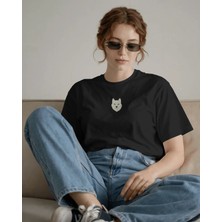 Muhtar Store Beyaz Husky Köpek Baskılı Unisex Oversize Tişört – Minimal Mavi Gözlü Husky Tasarım