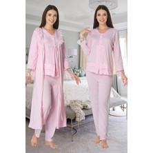 Ang Butik Effortt 2424 Uzun Dantel Sabahlıklı Lohusa Pijama