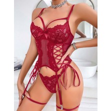 Ang Butik Kadın Kırmızı Tül ve Dantel Detaylı Fantezi Kostüm 2215