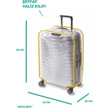 Trink Çanta Şeffaf Valiz Kılıfı Ve Bavul Koruyucu Kılıf Renkli Biye KABİN * SARI *