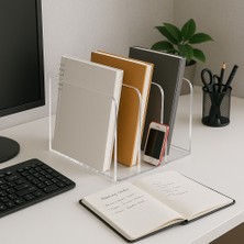Acria 3 Bölmeli Şeffaf Masaüstü Kitaplık Defter ve Dosya Düzenleyici Organizer