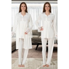 Ang Butik Effortt 4084 Dantelli Sabahlıklı Lohusa Pijama Takımı