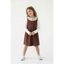 Dolcetots Kız Çocuk Dantel Yakalı Fitilli Kadife Jile ve Uzun Kollu Sweat Takım