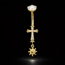 Rupen Kraft Haç Sallantı Göbek Piercing Güneş Piercing Zirkon Altın Göbek Piercing