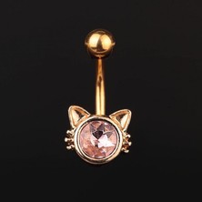 Rupen Kraft Zirkon Taşlı Kedi Model Göbek Piercingi Kedi Göbek Piercingi