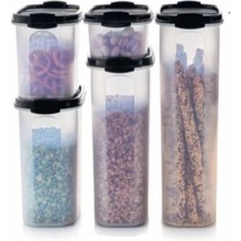 Tupperware Oval Set Siyah Kapaklı Bakliyat Kuruyemiş Vb Set 5 Parça