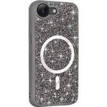 eymaks iPhone 17E Kılıf Pırlanta Tasarımlı M-Safe Şarj Özellikli Zore Mozaik Silikon Kapak - Titanyum-Gri