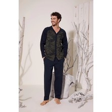 Ang Butik Kocabey 8025 Erkek  V Yaka Boydan Düğmeli Pijama Takımı