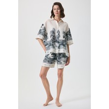 Penye Mood Pamuk Keten Şortlu Gömlek Takım