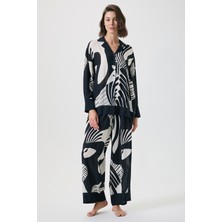 Penye Mood Zebra Desenli Şerit Detaylı Gömlek Takımı