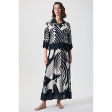 Penye Mood Zebra Desenli Beli Büzgülü Etek Gömlek Takım