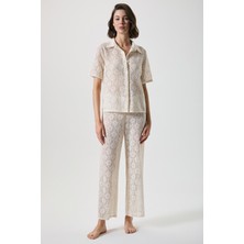 Penye Mood %100 Pamuk Dantelli Önden Düğmeli Pijama Takımı