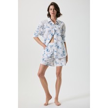 Penye Mood %100 Pamuk Çiçek Desenli Şortlu Takım