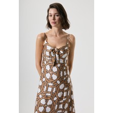 Penye Mood Geometrik Desenli Bağlama Detaylı Uzun Elbise