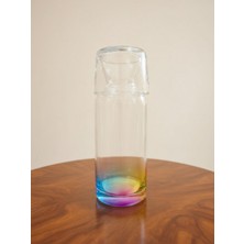 Gökkuşağı Işıltılı Cam Başucu Sürahisi - Bardak Kapaklı Lüsterli Karaf