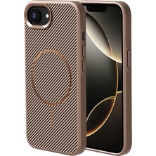 Joie Creatif iPhone 17E Kılıf M-Safe Şarj Özellikli Karbon Fiber Görünümlü Zore Troy Kapak - Gold
