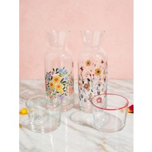 Bahar Esintisi 2'li Baş Ucu Sürahi Seti - Bardak Kapaklı Cam Gece Sürahisi Takımı