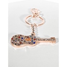 Moncuk Design Taşlı Çok Renkli Gitar Anahtarlık Rose Gold – Işıltılı Sanatsal Şık Çanta & Anahtar Aksesuarı
