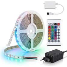 LED 5 Metre Rgb Şerit Seti - Uzaktan Kumandalı ve Adaptörlü Tak Çalıştır - 16 Renk Ev Dekorasyonu