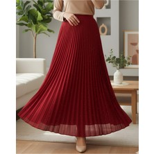 Moda Morfo Taşlı Pliseli  Etek  -Kırmızı
