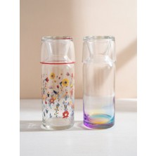 Premium Dekoratif Ikili Cam Sürahi Seti - Zarif Çiçek & Modern Iris Tasarım