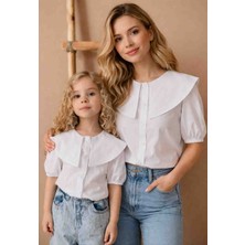 Butik Ayvitrin Anne Kız Tasarım Şal Yaka Düğmeli (Kumaş Dokusunda Çizgiler Vardır)