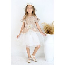 FESSHERA 🎀 Kız Çocuk Özel Gün Elbisesi Şapka ve Kemer Takımı - Çiçek Desenli, Tüllü ve Şapkalı Tasarım 🎀