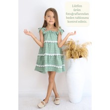 🌿 Kız Çocuk Fiyonk Askılı Fırfırlı Pamuk Elbise–fiyonk Askılı, Kat Kat Fırfırlı, Dantel Detaylı 🌿