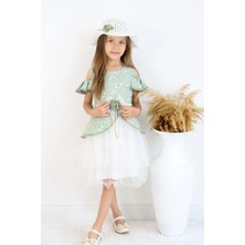 FESSHERA 🎀 Kız Çocuk Özel Gün Elbisesi Şapka ve Kemer Takımı - Çiçek Desenli, Tüllü ve Şapkalı Tasarım 🎀
