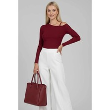 Tek Omuz Ipli Bluz Bordo